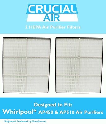2 REPL Whirlpool/Whispure AP450 AP510 1183054 1183054K HEPA Air Purifier Filters